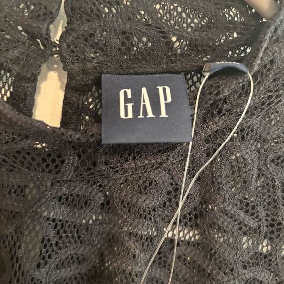 GAP Black Lace Long Sleeve Sheer Mock Neck Blouse Top Small - Picture 7 of 8